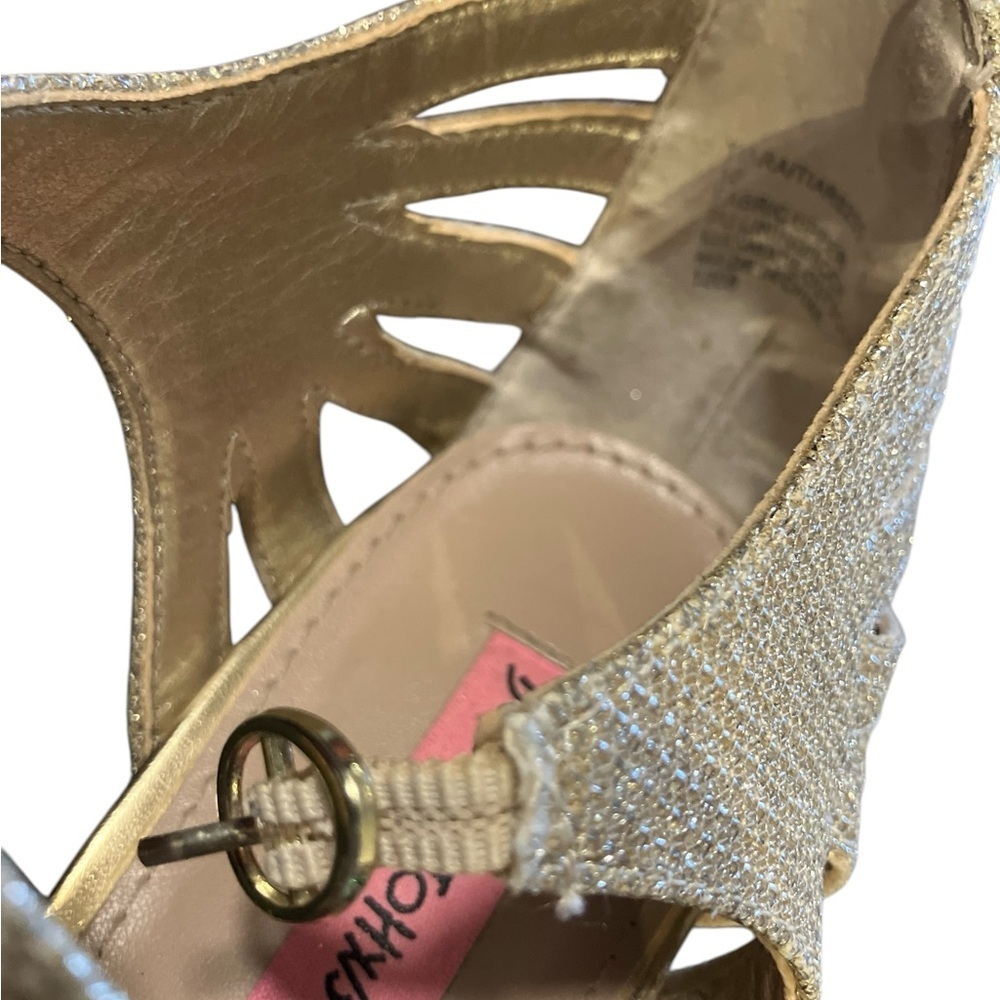 Betsey Johnson Gold Glitter T-Strap Open-Toe Stiletto Heels - Picture 10 of 14